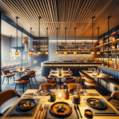 michelin_star_restaurant_A modern and stylish dining area with an open kitchen, reflecting the lively yet intimate ambiance of Eneko Lisboa, featuring elements of Basque cuisine michelin_star_restaurant_A modern and stylish dining area with an open kitchen, reflecting the lively yet intimate ambiance of Eneko Lisboa, featuring elements of Basque cuisine